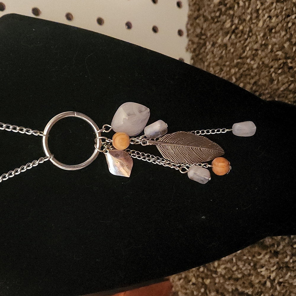 5/$12 Jewlery Silver Feather with Cute Dangles Necklace